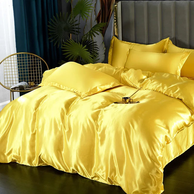 Silk Bedding Set with Duvet Cover Bed Sheet Pillowcase Luxury