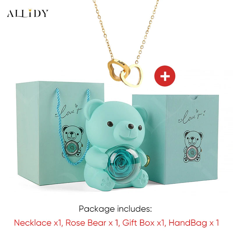 2025 Hot Eternal Rose Teddy Bear Gift Box with Custom Necklace Jewelry Set