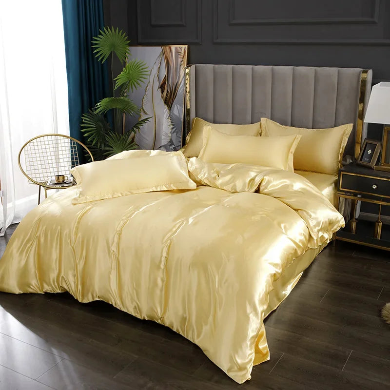 Silk Bedding Set with Duvet Cover Bed Sheet Pillowcase Luxury