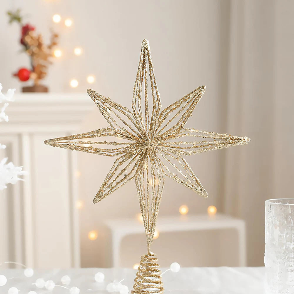 30cm Led Star Christmas Tree Topper With String Lights Festive