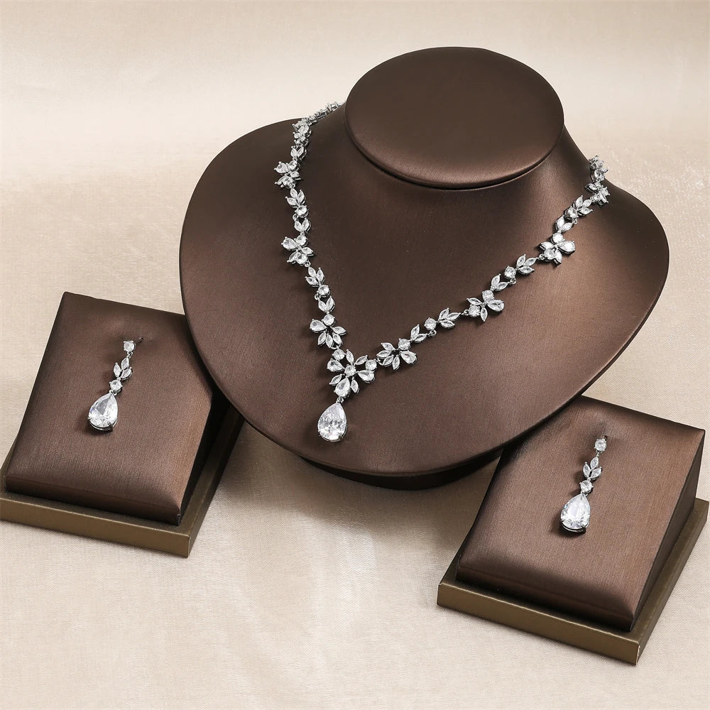 ZAKOL Brand Luxury AAA Zircon Earrings Necklace Jewelry Set