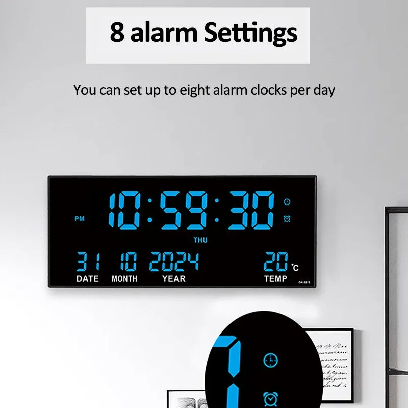 Digital Large Wall Clock Alarm Temperature Date Calendar Display