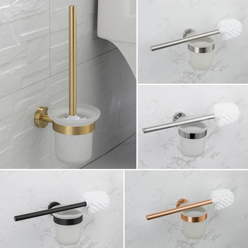 Toilet Brush Holder Wall Mount WC Cleaning Brush Stainless Steel