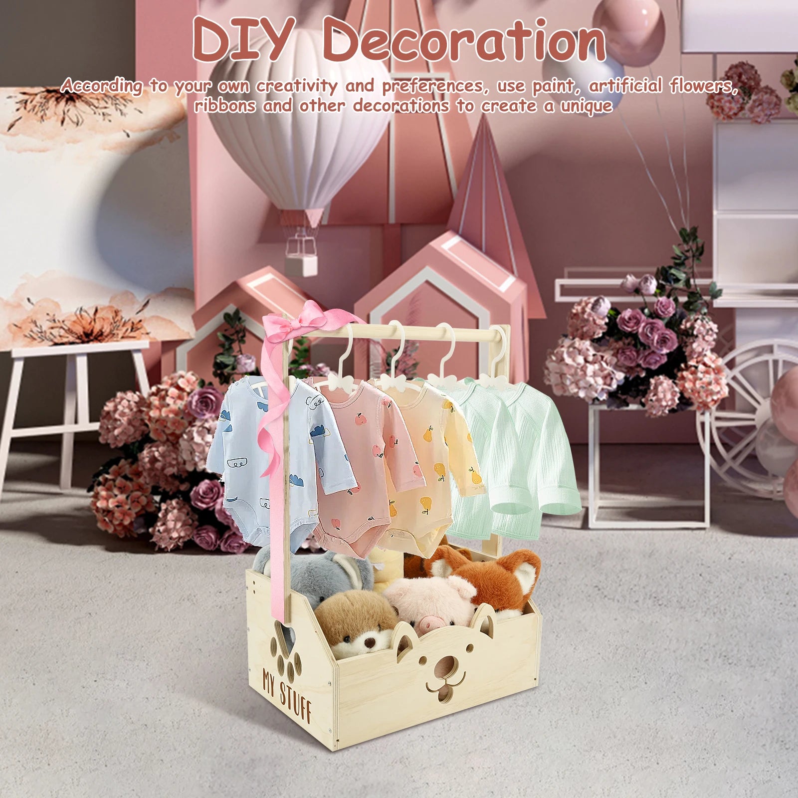 Wood Storage Crate Baby Shower Clothing Basket Toys