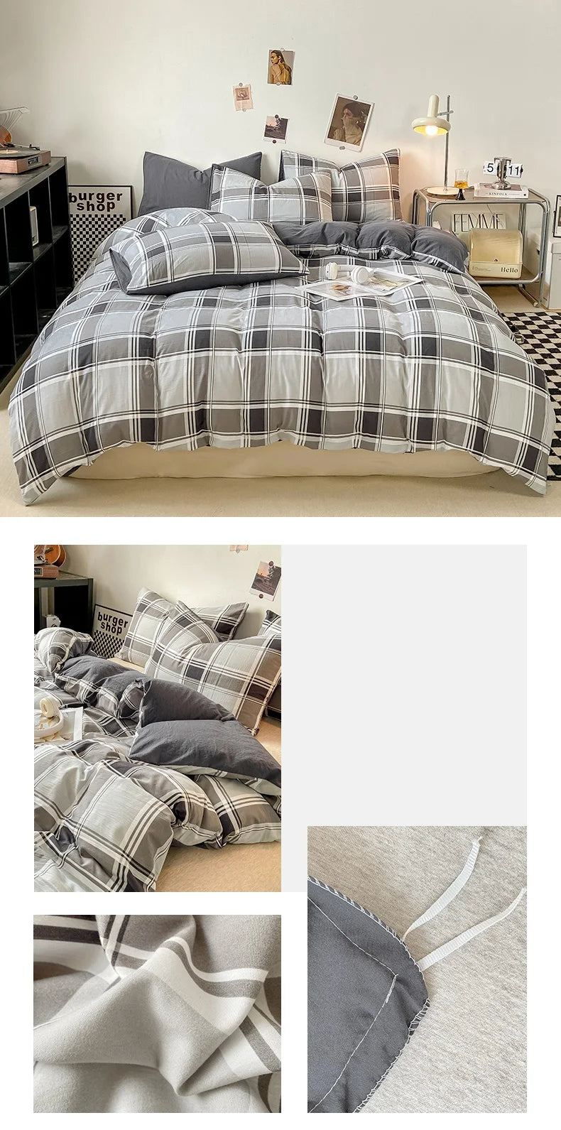 Skin-friendly Quilt Cover Plaid Style Duvet Covers Double Side Bed Cover