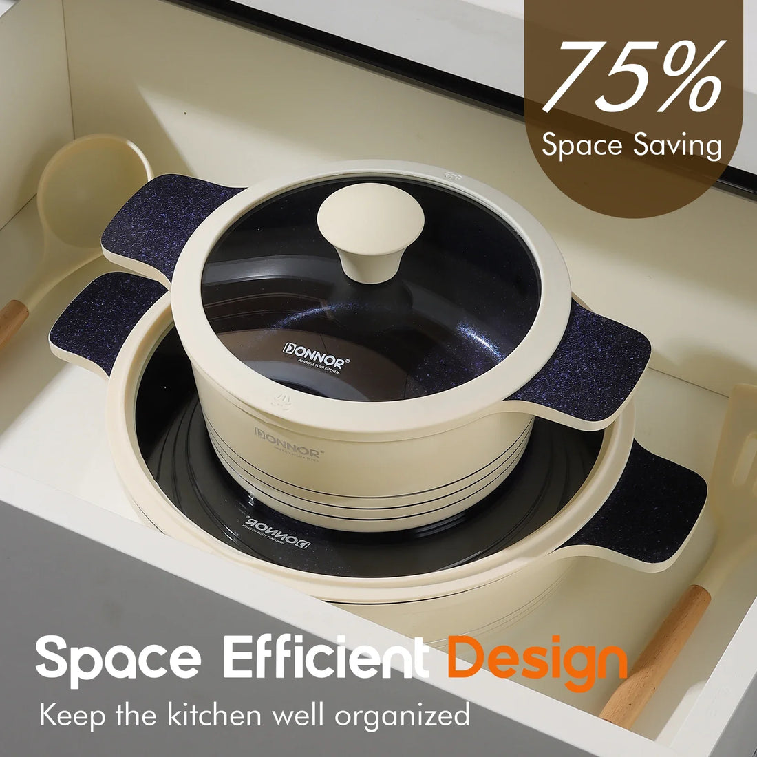 DONNOR 15pcs/set Non Stick Pan Aluminum+Ceramic Cookware