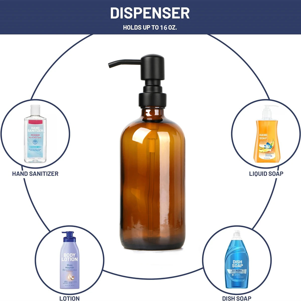 Amber Glass Soap Dispenser with Black Pump