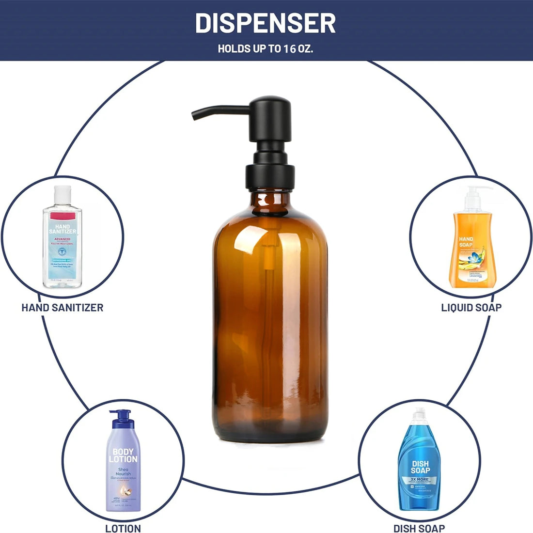 Amber Glass Soap Dispenser with Black Pump