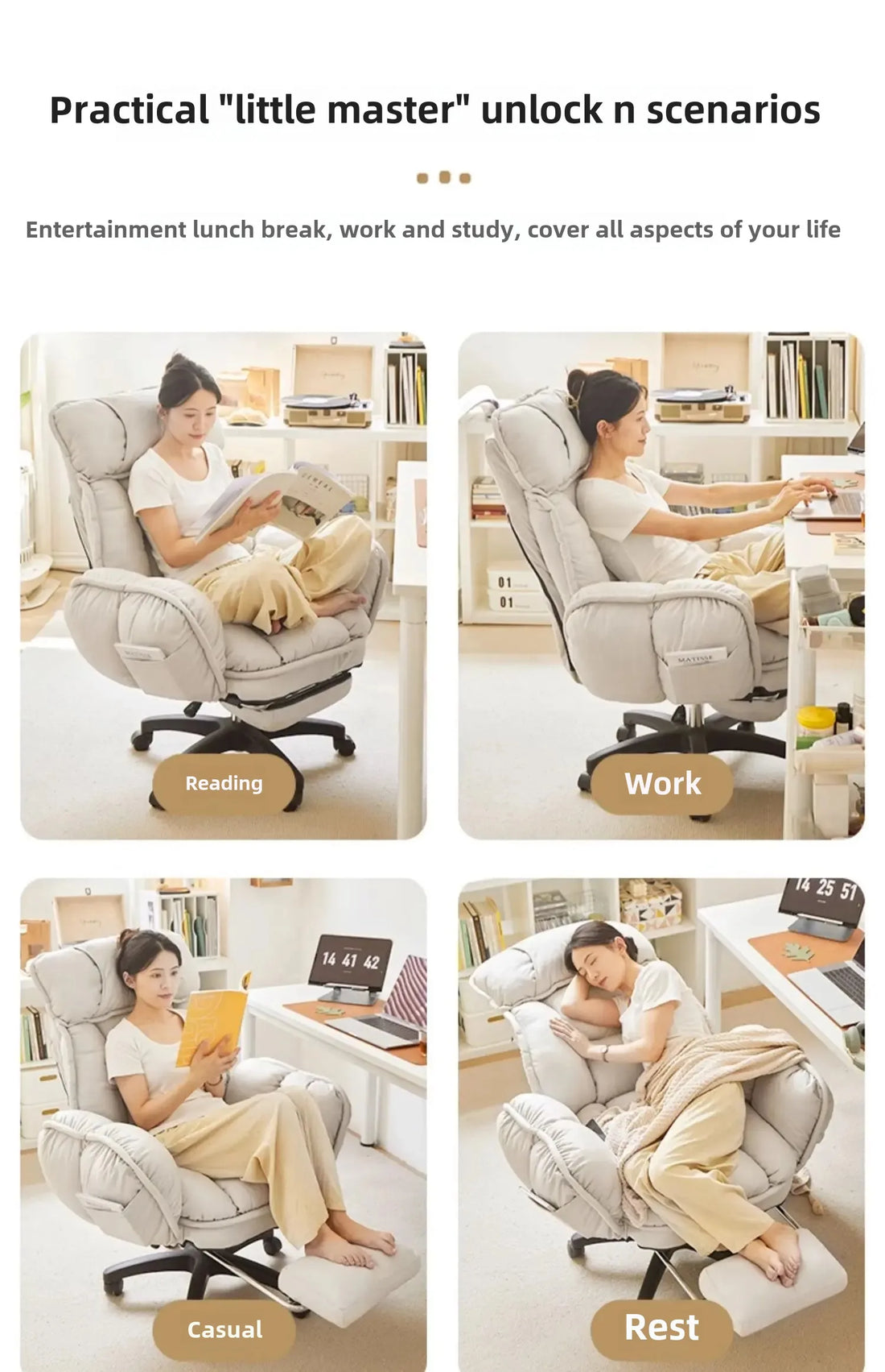 Footrest Wheels Office Chair Kids Velvet