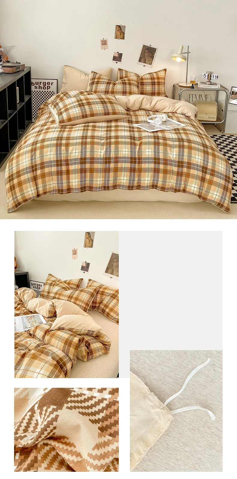 Skin-friendly Quilt Cover Plaid Style Duvet Covers Double Side Bed Cover