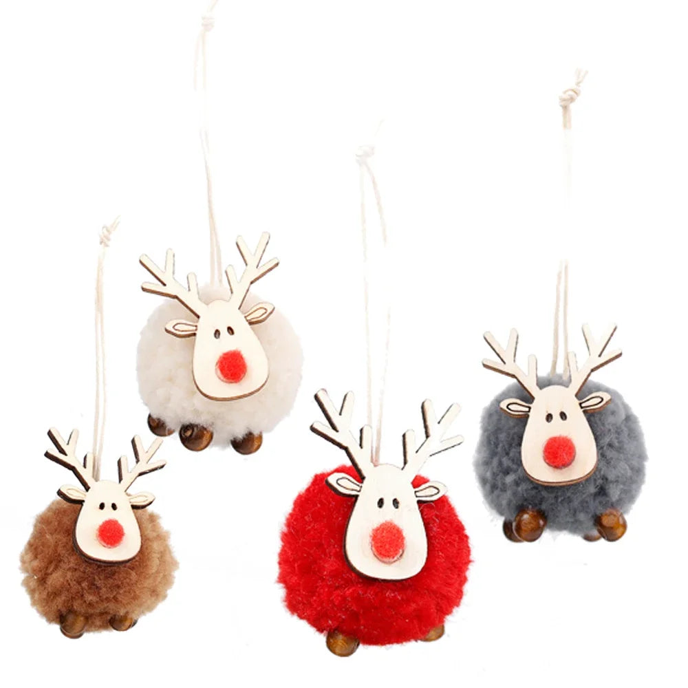 20/1Pcs Christmas Felt Wooden Elk Hanging Ornaments Cute Reindeer Xmas