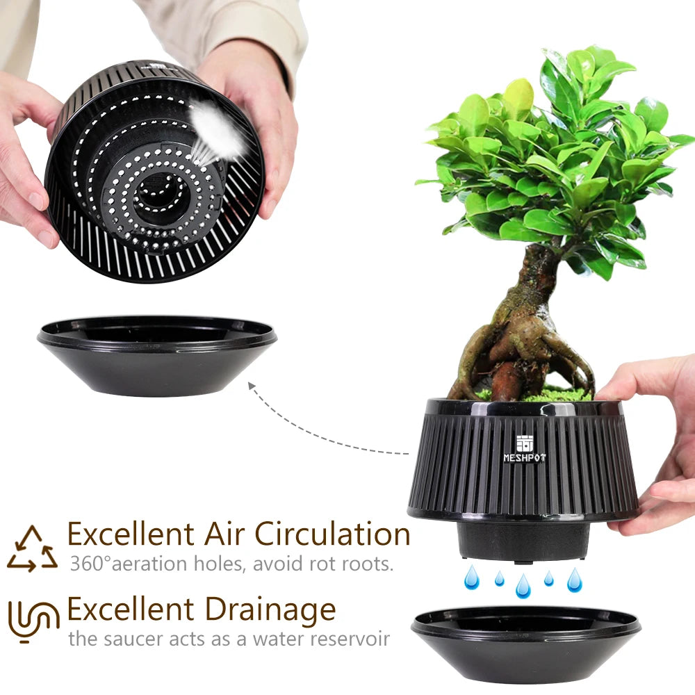 Meshpot Bonsai Pot with Saucer Plastic Flower Pot