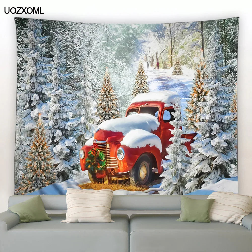 Christmas Tapestry Santa Clause Gifts Winter Castle Snow Landscape Oil