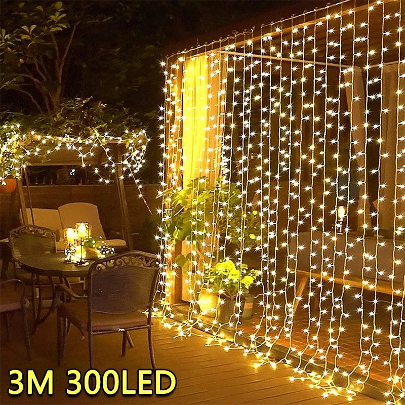 3M LED Curtain String Lights Fairy Decoration USB Holiday