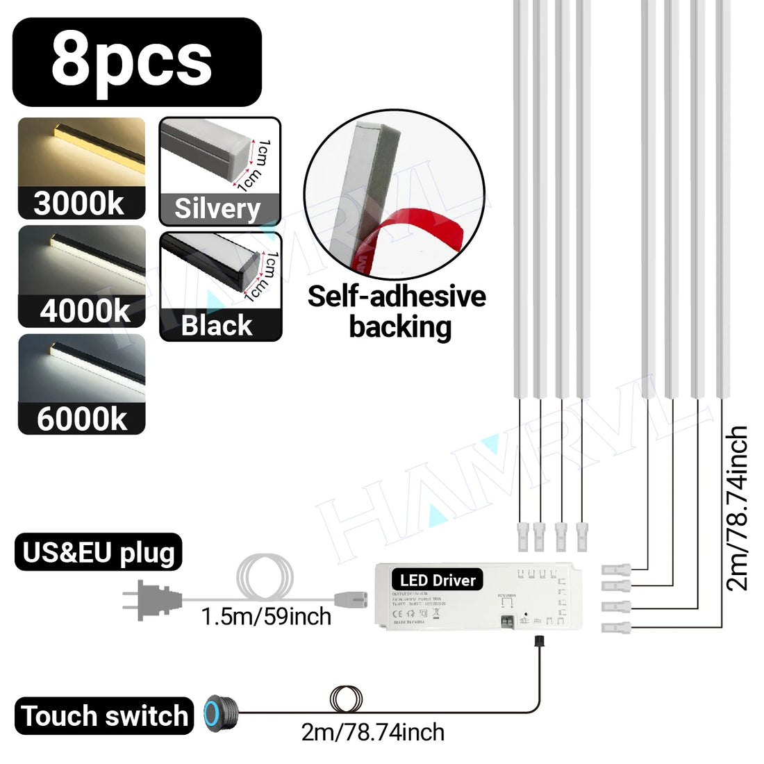 LED Light Kit Touch Dimming Aluminum Strip Lamp