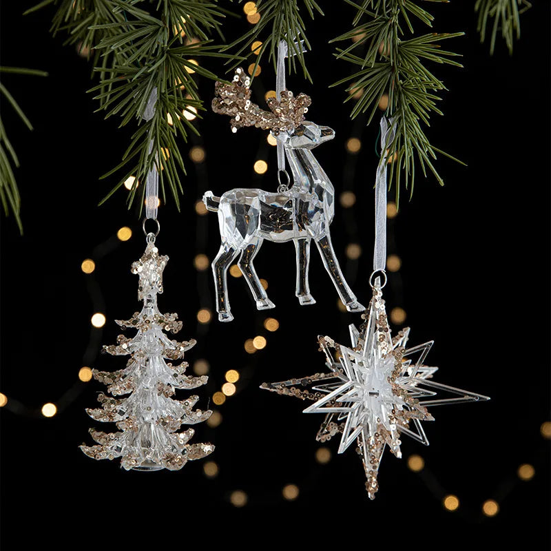 Crystal Christmas Tree Ornaments Acrylic Clear Hanging Crystals for Christmas