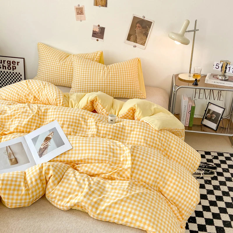 Skin-friendly Quilt Cover Plaid Style Duvet Covers Double Side Bed Cover