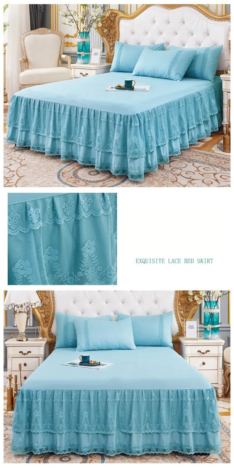 New 3 Layers Bed Skirt Lace Ruffled Bed Skirt Couvre Lit Bedroom Bed Cover