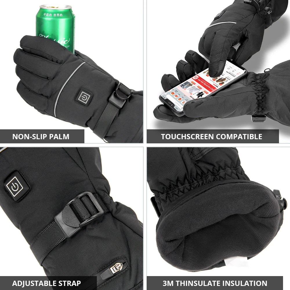 Heated Gloves Battery Heat Motorcycle Gloves Goat-skin Leather 3 Gears