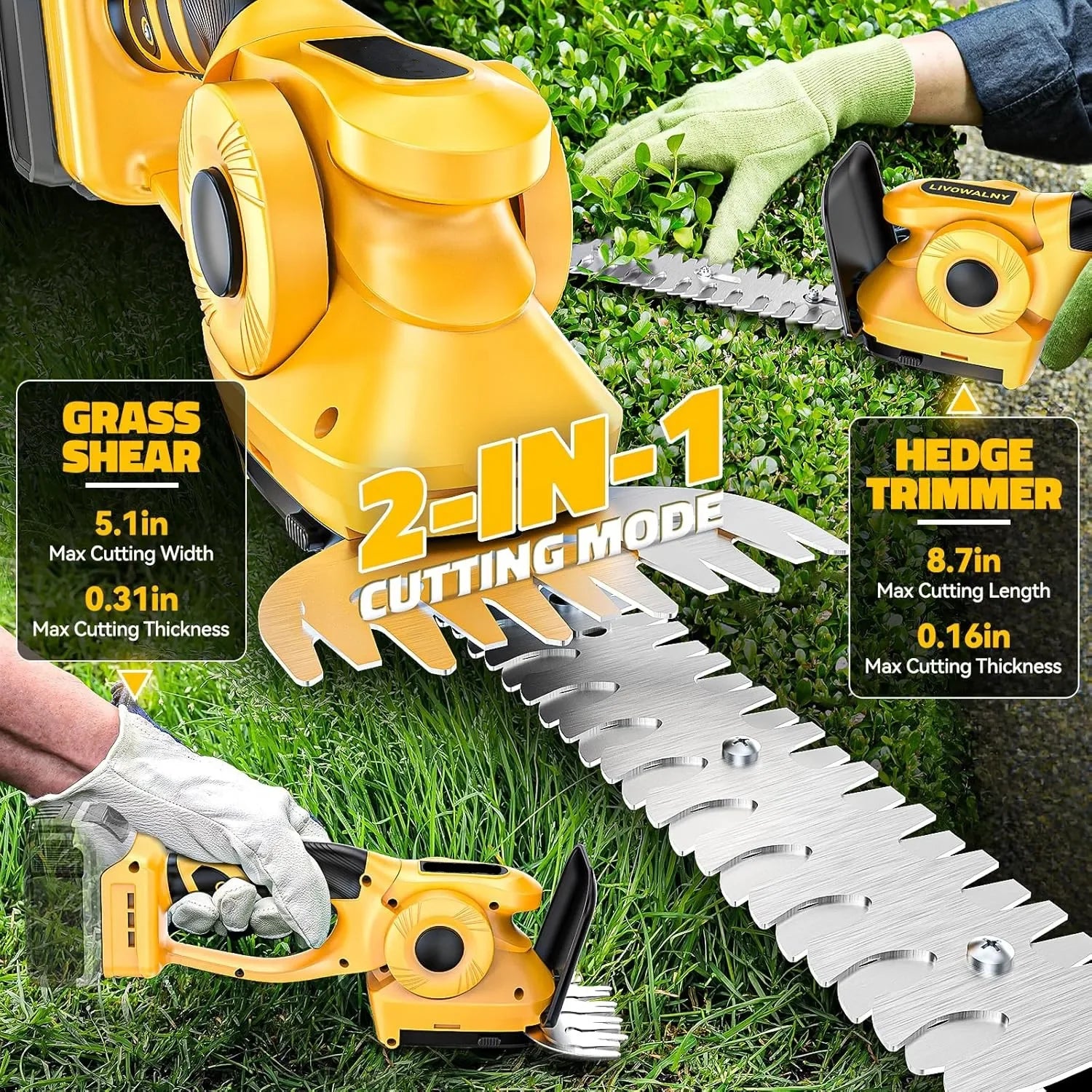 2 in 1 Electric Hedge Trimmer Cordless Handheld Grass Trimmer for Yard