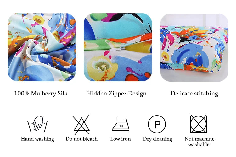 New 100% Nature Mulberry Floral Silk Pillowcase Zipper Pillow Case