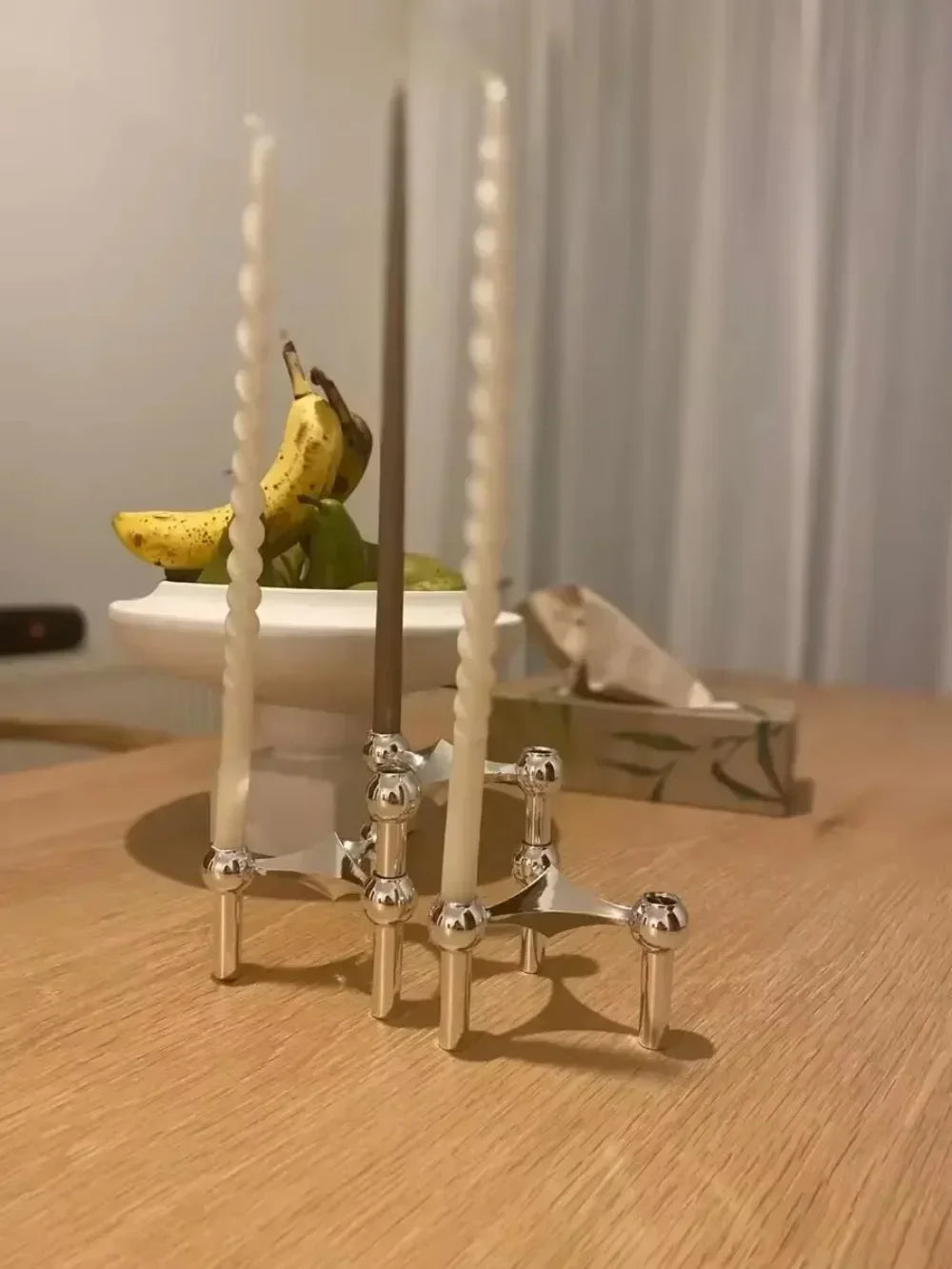 Metal Molecular Structure Candle Holder Nordic Silver Candlestick