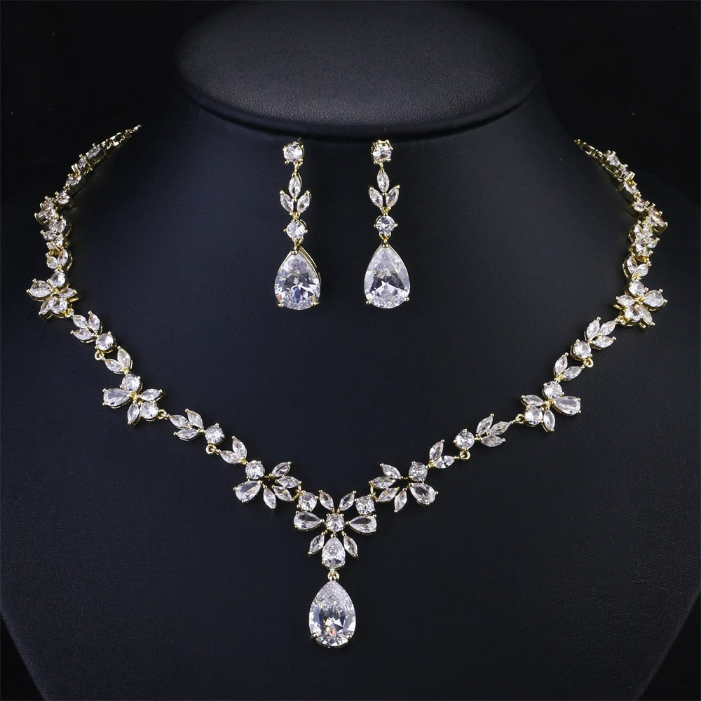 ZAKOL Brand Luxury AAA Zircon Earrings Necklace Jewelry Set