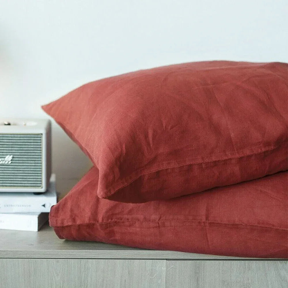 Set of 2 100%Linen Soft Breathable Pillowcase Decorative Square