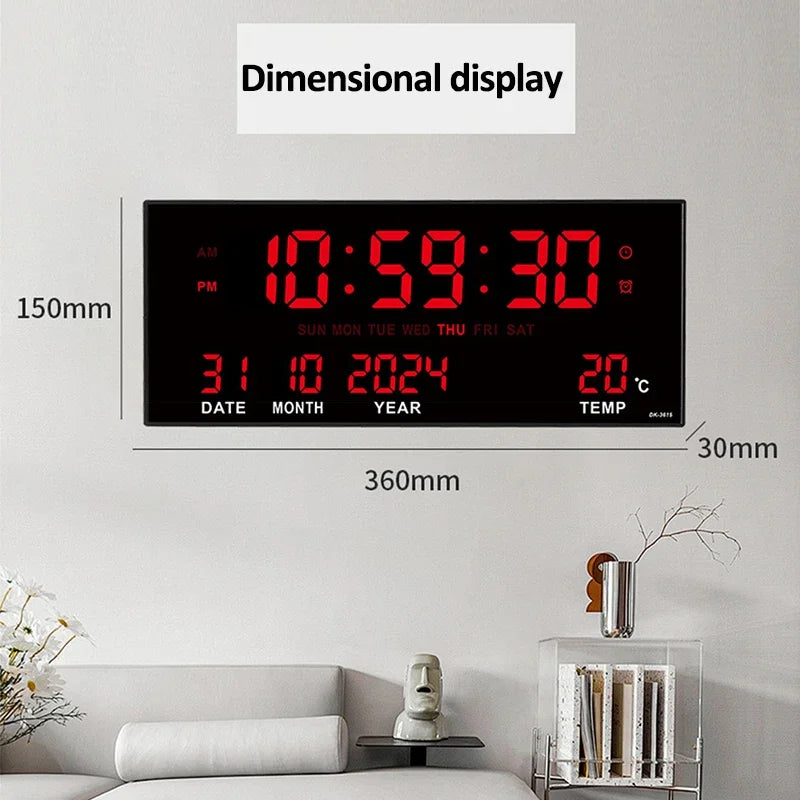 Digital Large Wall Clock Alarm Temperature Date Calendar Display
