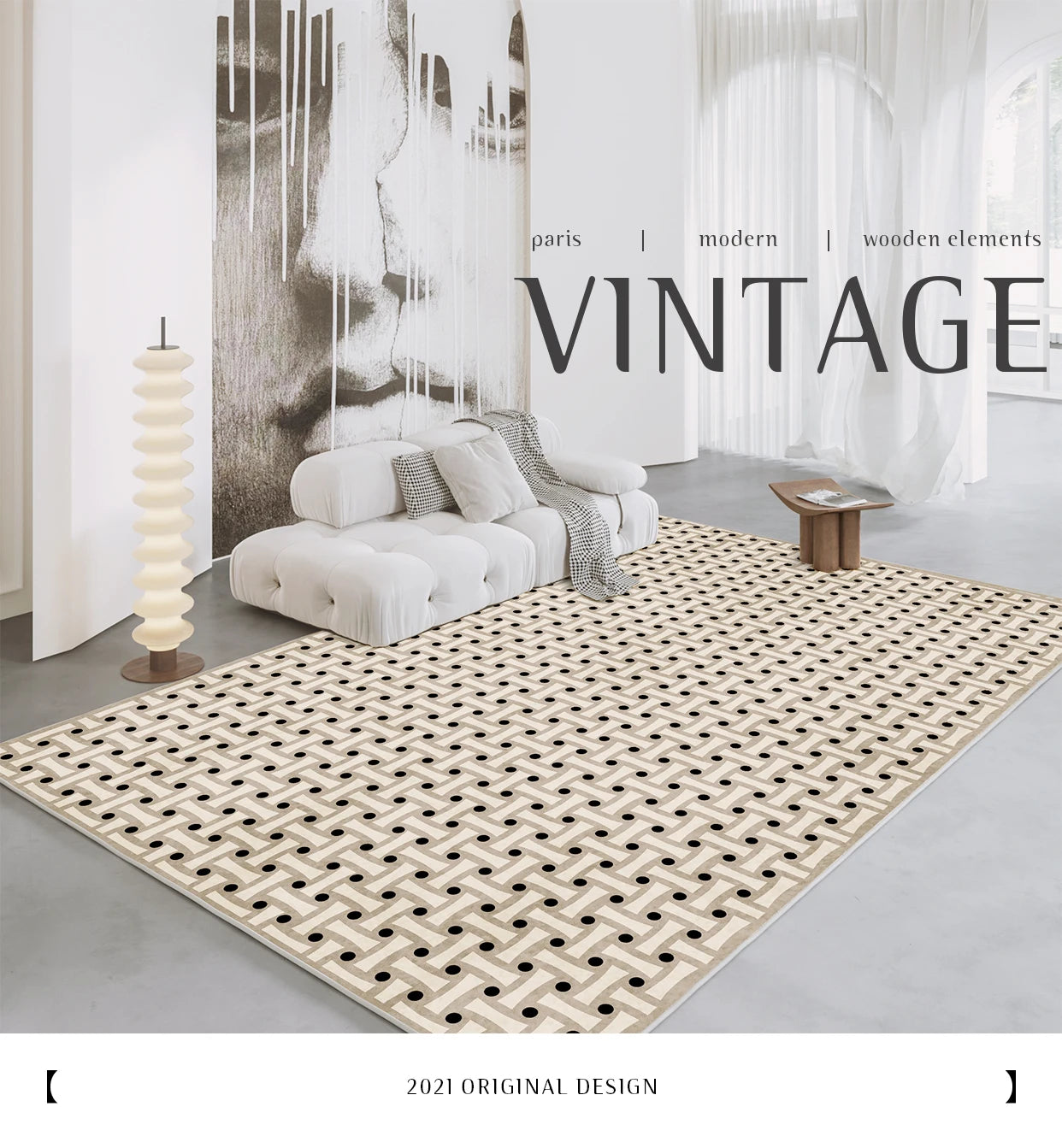 French Retro Rugs for Bedroom Checkerboard Living Room Decoration