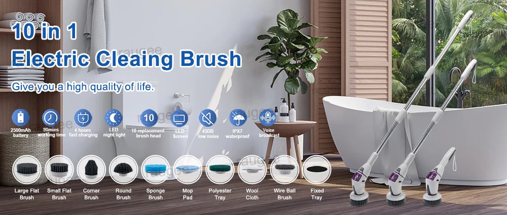Electric Bathroom Cleaning Brush 10 in 1 Multifunctional Household Wireless