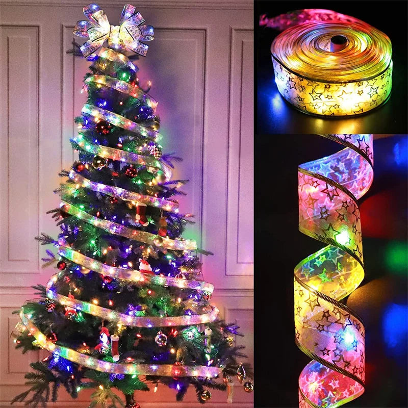 1-10m 2024 Christmas Ribbon Fairy Light String Merry Christmas Decorations