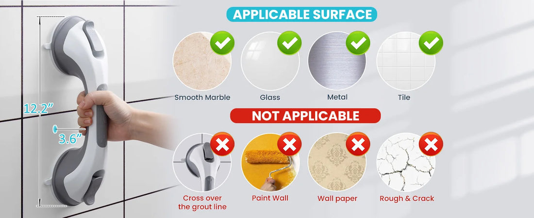 TAILI 1/2pcs Shower Grab Bars for Seniors Suction Cup 12 inch Grab Bars