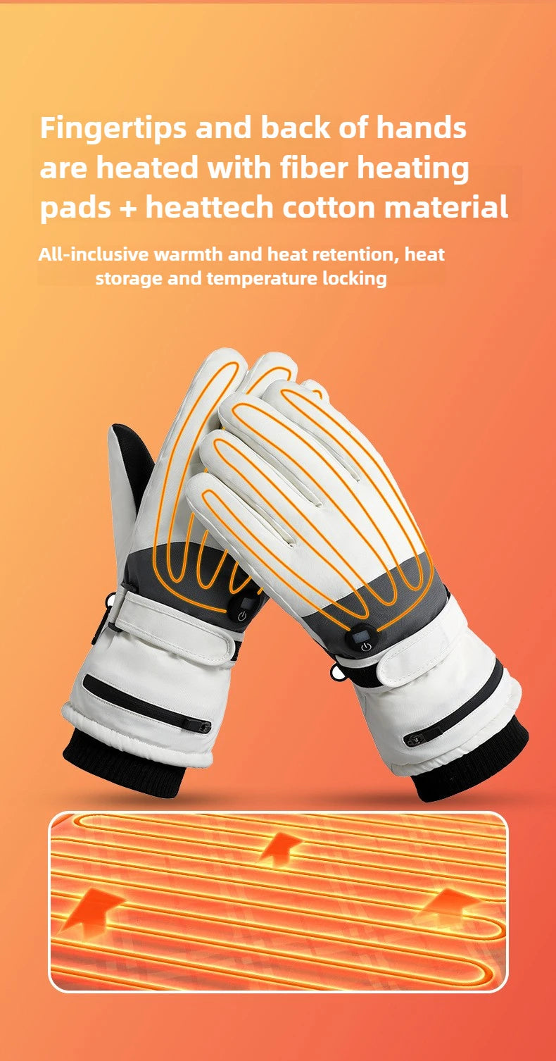 2025 Smart Heated Ski Gloves USB Recharge 3-Heat Carbon Fiber Waterproof