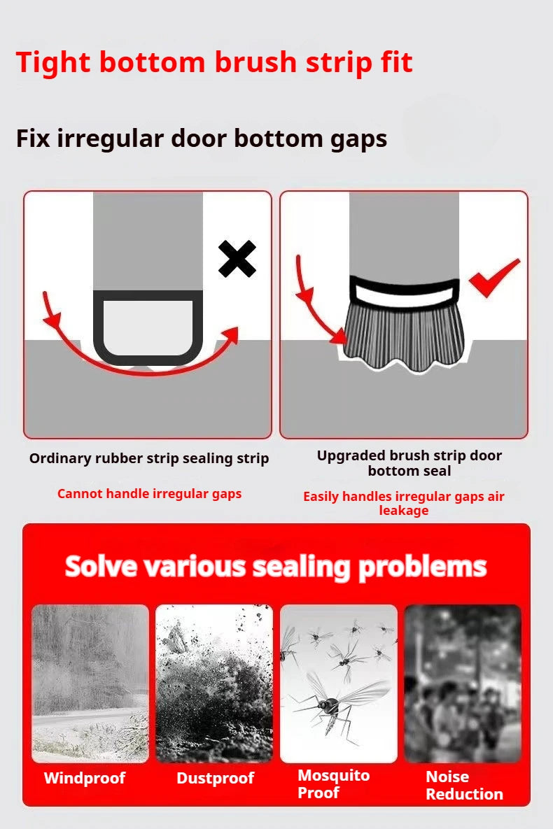 Pvc Door Seal Draft Stopper With 4 Layer Brush Reduce Noise Insect Proof