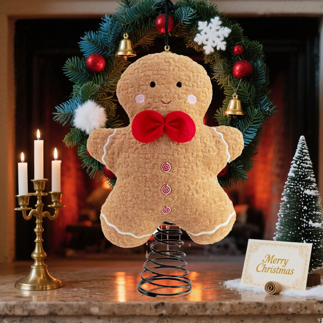 Christmas Pentagon Top Gingerbread Man Tree Topper Xmas Tree