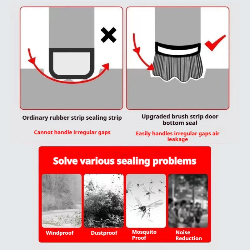 Pvc Door Seal Draft Stopper With 4 Layer Brush Reduce Noise Insect Proof