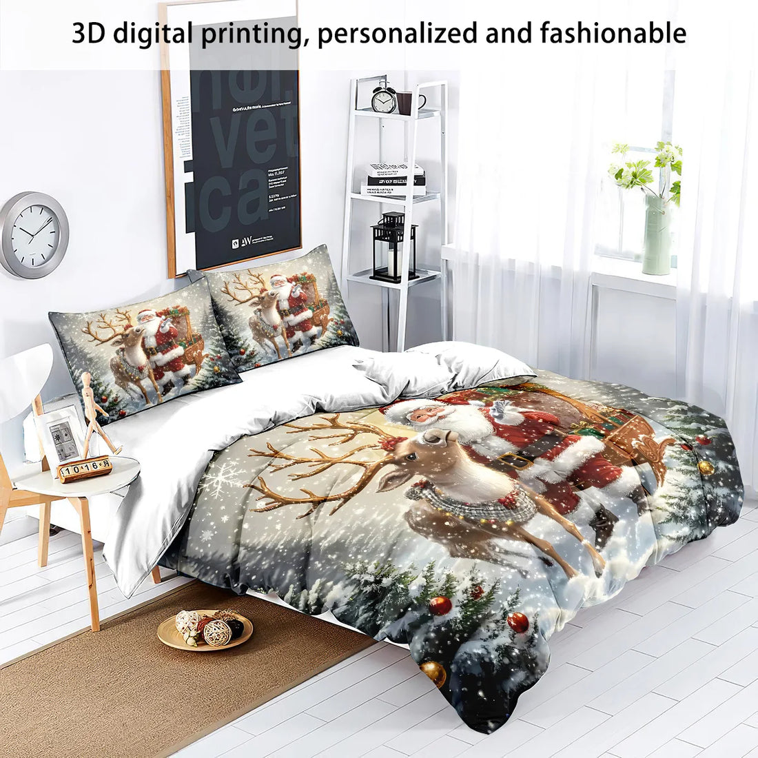 3pcs Santa Claus Printed Bedding Set