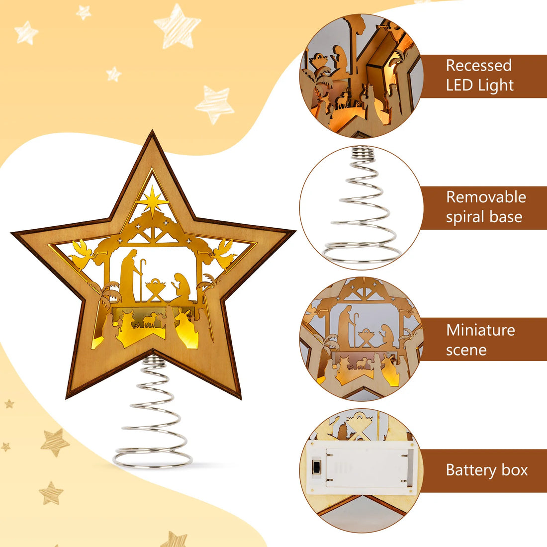 OurWarm Christmas Tree Topper Star Lighted, with Lights