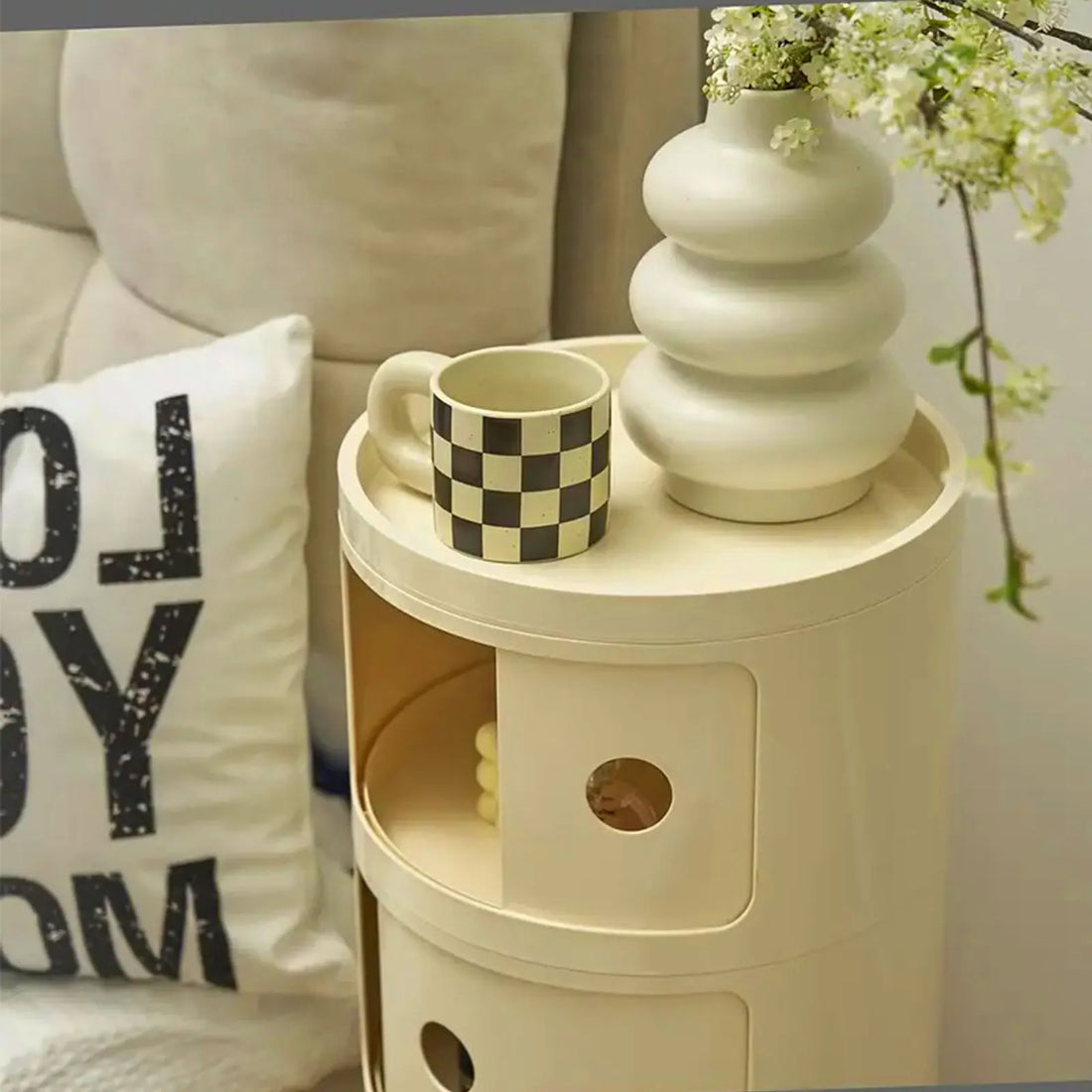 Podofo Round Bedside Cabinet Table