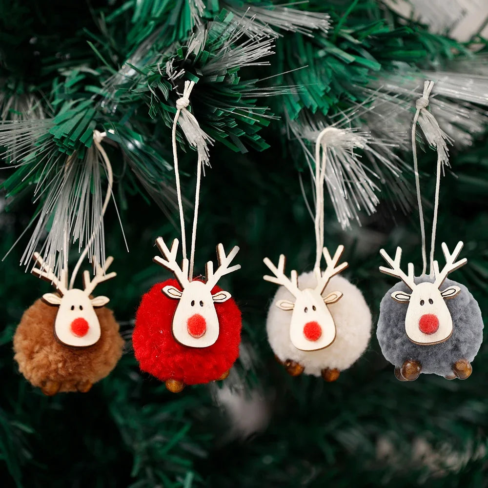 20/1Pcs Christmas Felt Wooden Elk Hanging Ornaments Cute Reindeer Xmas