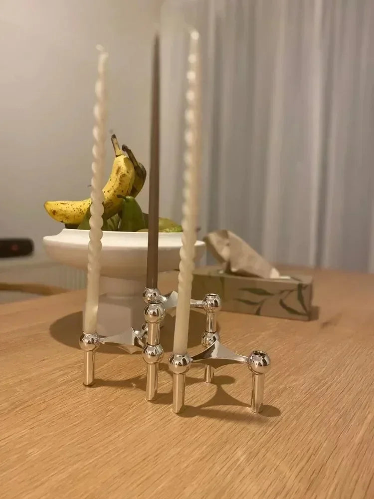 Metal Molecular Structure Candle Holder Nordic Silver Candlestick