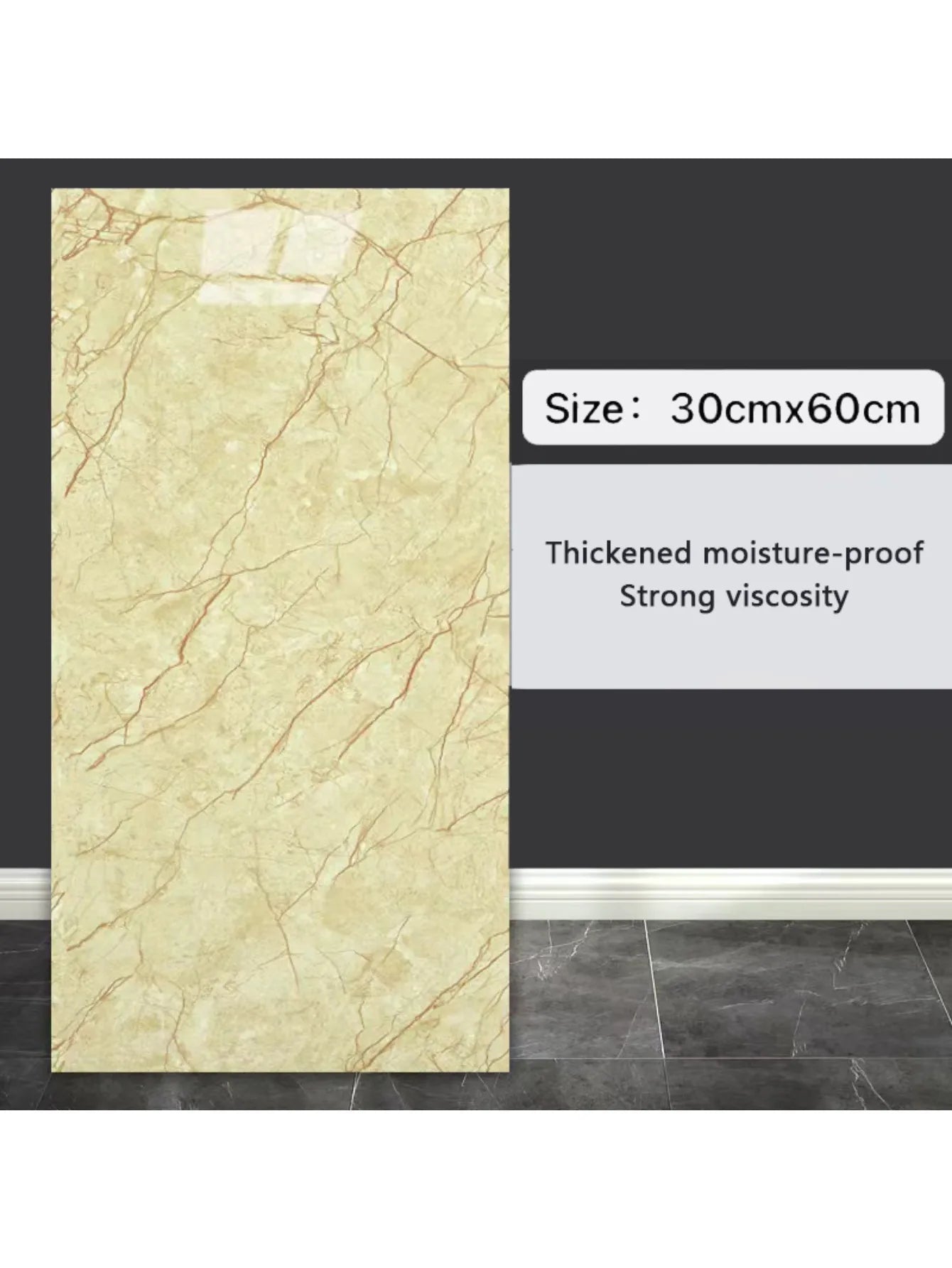 10Pcs Self-adhesive Marble Tiles Sticker Waterproof 30cmx60cm Tiles