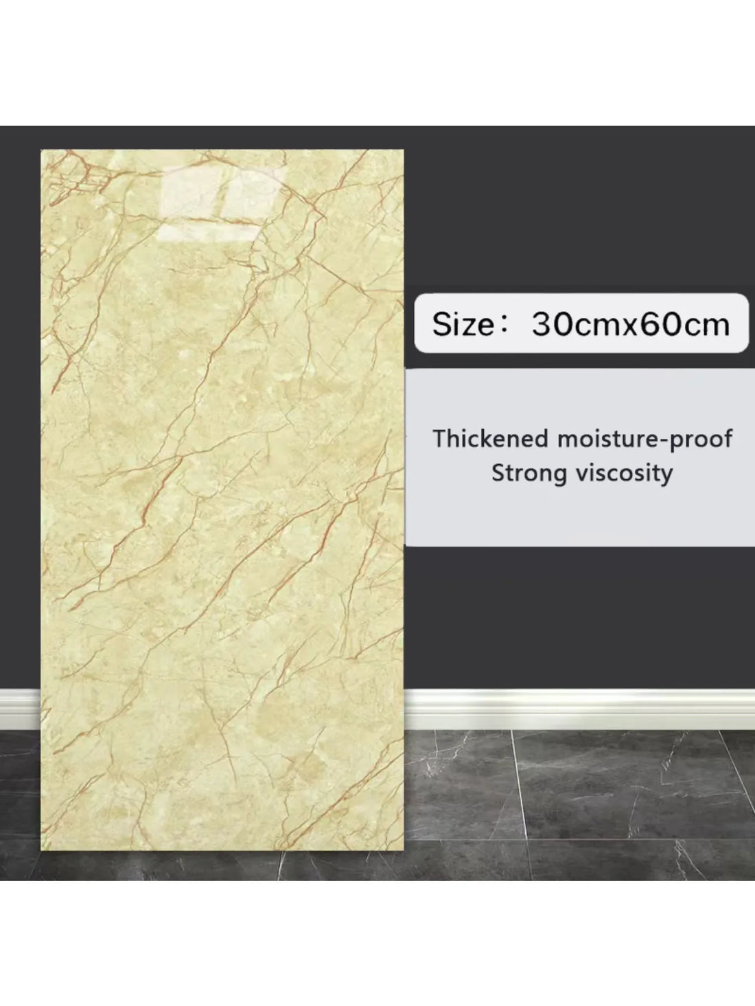 10Pcs Self-adhesive Marble Tiles Sticker Waterproof 30cmx60cm Tiles