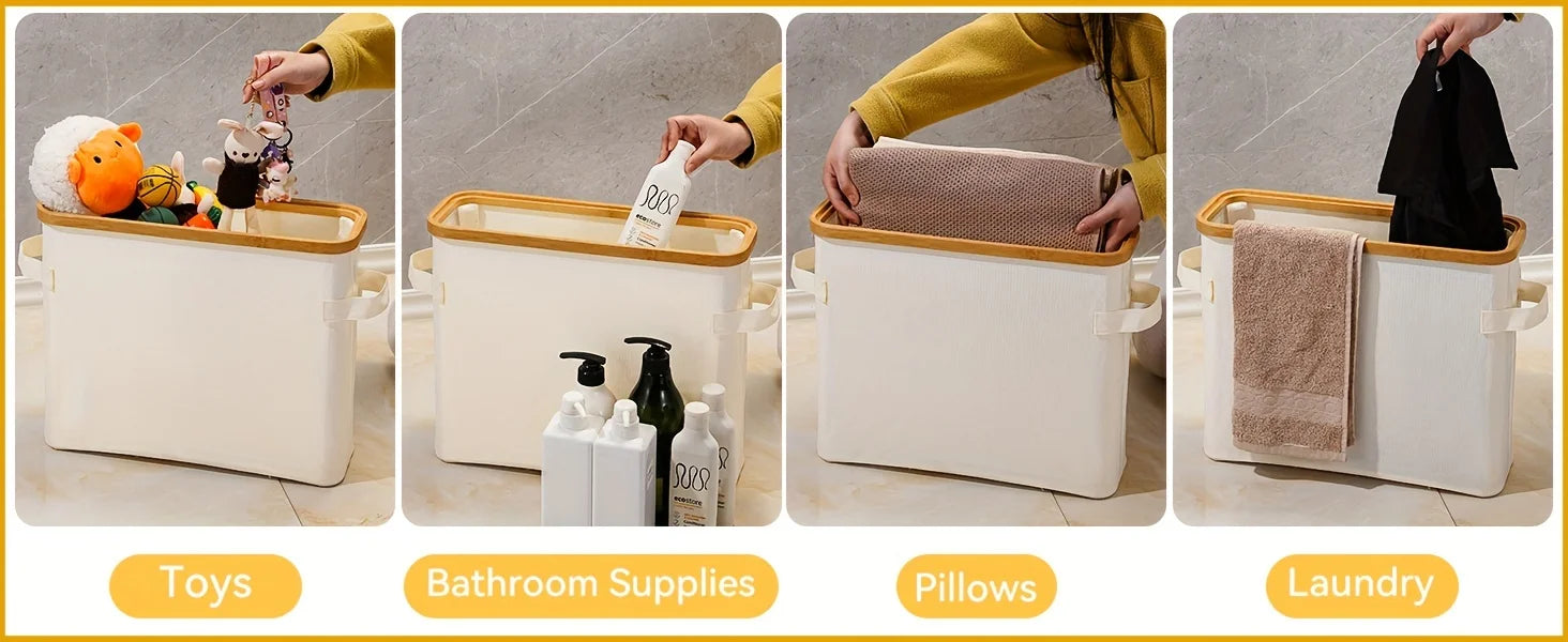 Bamboo toilet paper holder with lid - Self-contained bathroom organizer