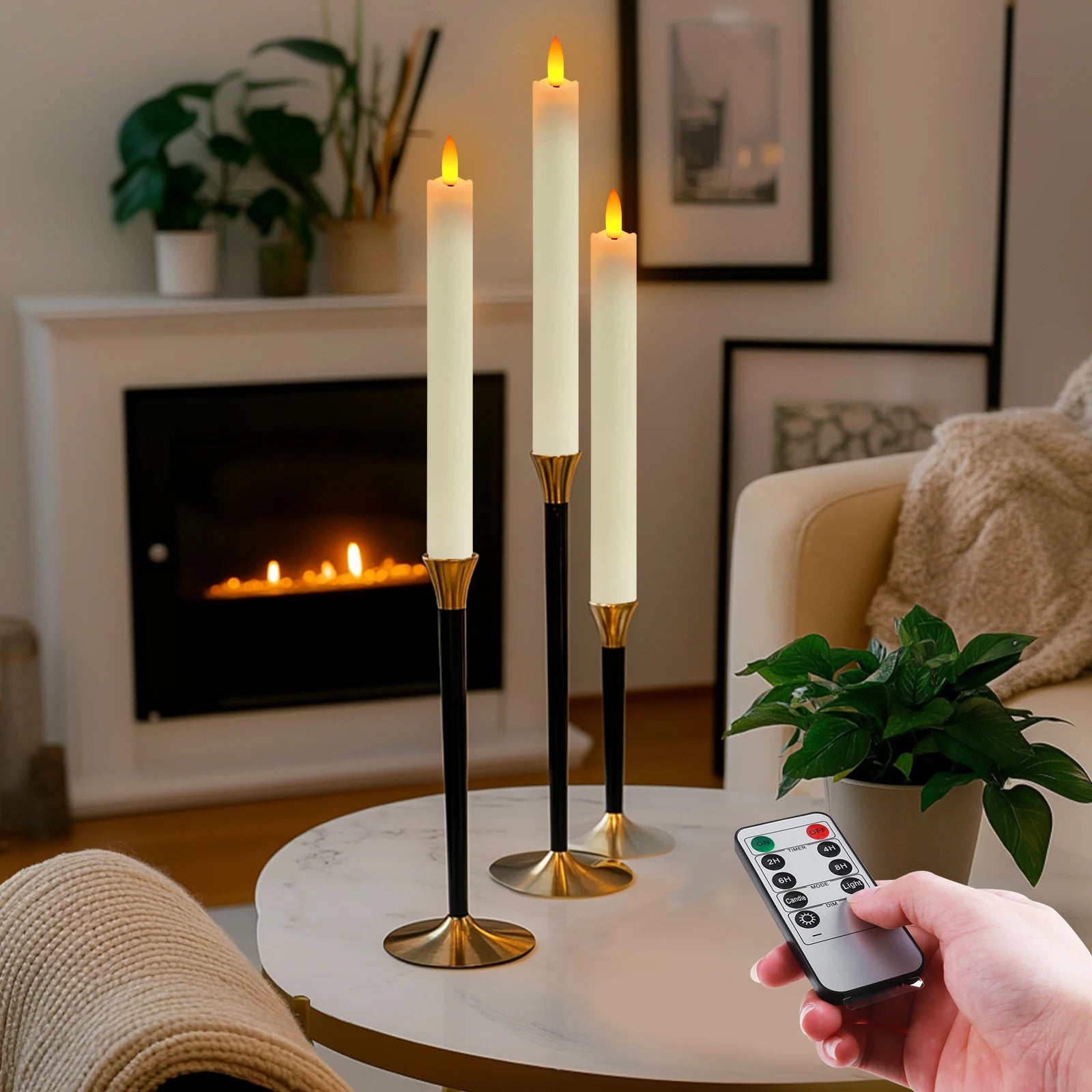 LED Flameless Taper Candles Flickering with 10-Key Remote