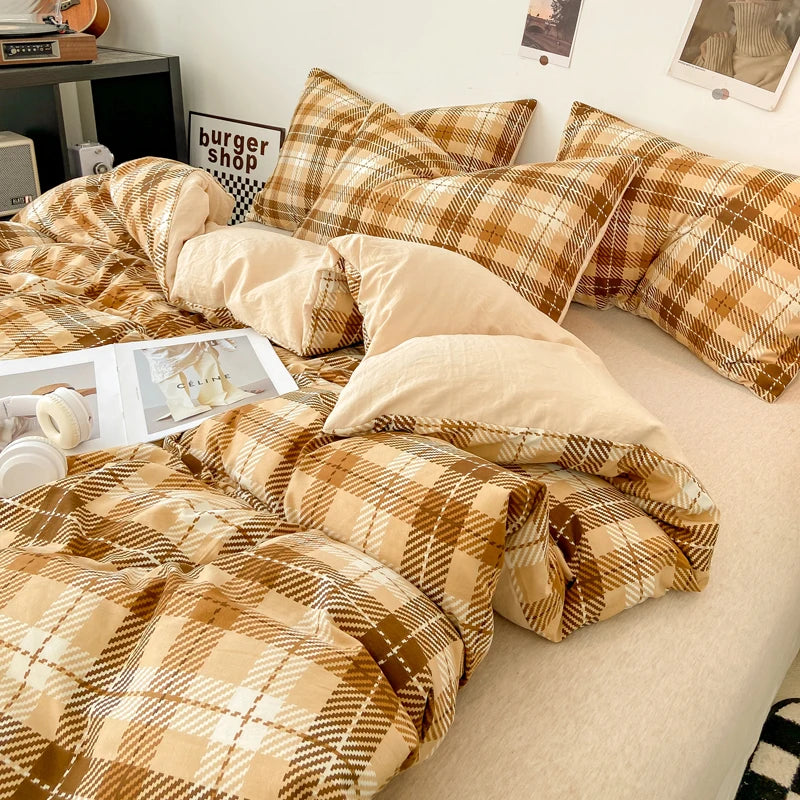 Skin-friendly Quilt Cover Plaid Style Duvet Covers Double Side Bed Cover