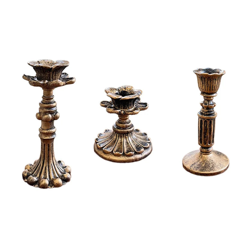 Vintage Taper Candle Holders - Antique Bronze Finish Resin Candle