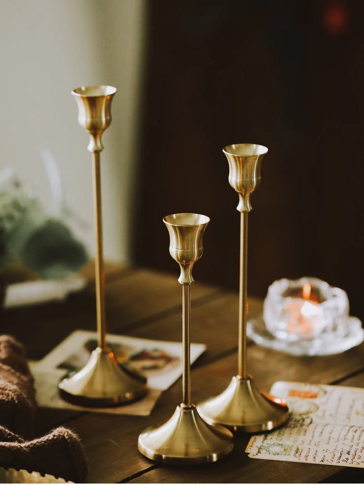 3pc Candlestick Holders Kit Brass Gold Candlestick Set