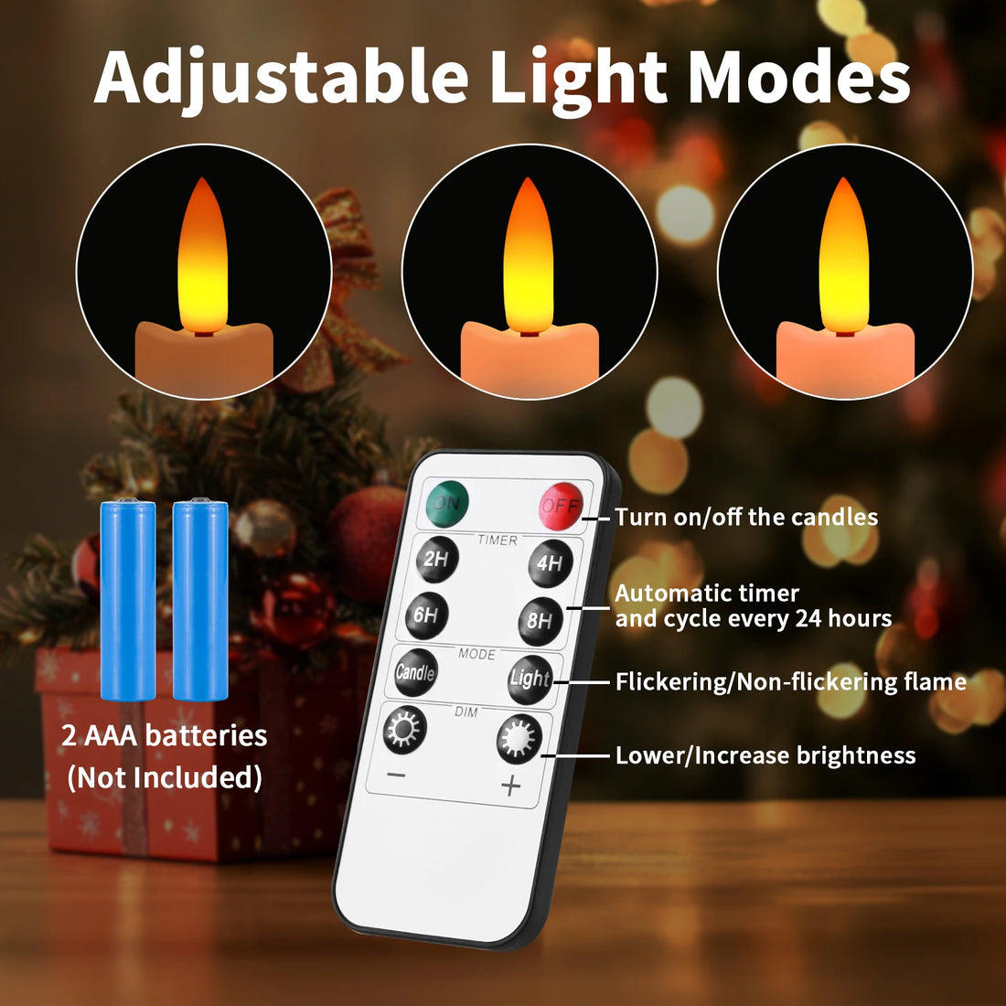 LED Flameless Taper Candles Flickering with 10-Key Remote